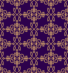 Rich decorated mono line style vector seamless pattern in gold a
