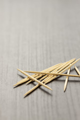 Pile of wooden toothpicks hygiene concept