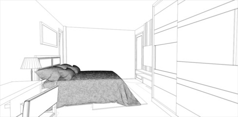 sketch design of bedroom interior ,vector