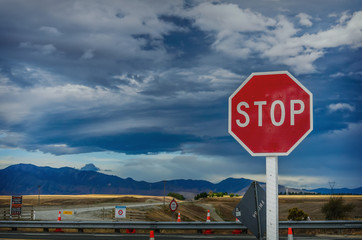 roadside red stop sign