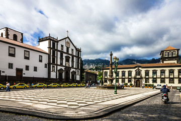 Funchal town Hall and yellow taxi, Madeira island, Portugal