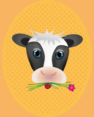 Cute cow with flower with retro pattern