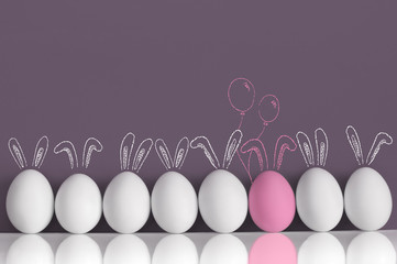 Pink bunny among white rabbits as Easter eggs - 81185676
