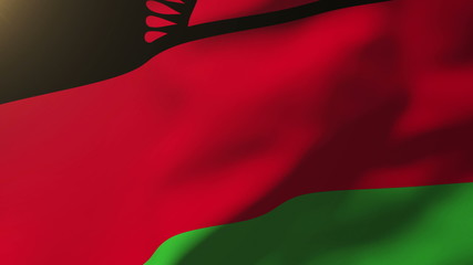 Malawi flag waving in the wind. Looping sun rises style