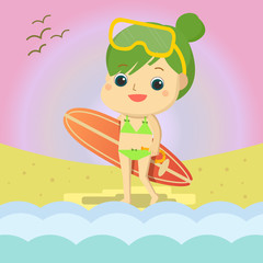 Obraz na płótnie Canvas girl on the beach Mascot cartoon. Vector EPS10.