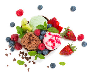 Dessert of  ice cream vith mix berries, top view