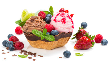 .Dessert of  ice cream in a wafer bowl