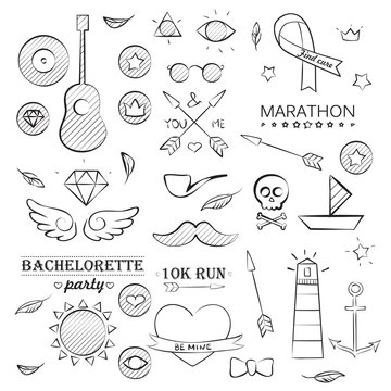 Doodle Sea Hand Drawn Objects Set
