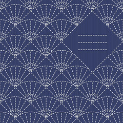 Text frame. Traditional Japanese Embroidery Ornament with fans.