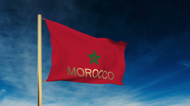 Morocco flag slider style with title. Waving in the wind with