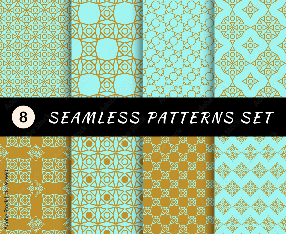 Poster seamless patterns set. geometric textures
