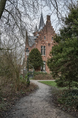 Minnewater park, the Castle de la Faille, Bruges, Belgium.