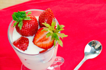 dessert with ripe strawberry