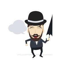 Obraz premium fun guy with umbrella and bowl hat