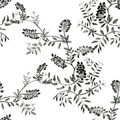Wild flowers seamless pattern on white background