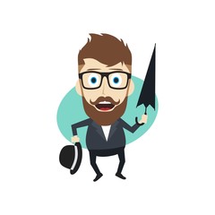 fun guy with umbrella and bowl hat