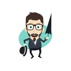 fun guy with umbrella and bowl hat