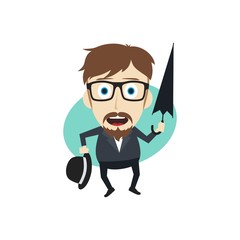 fun guy with umbrella and bowl hat