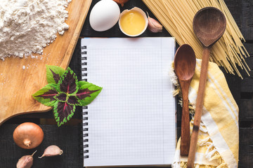 the blank recipe book with italian spaghetti