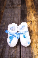 Closeup of knitted baby shoes