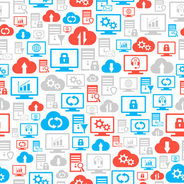 Seamless pattern with hosting cloud icons