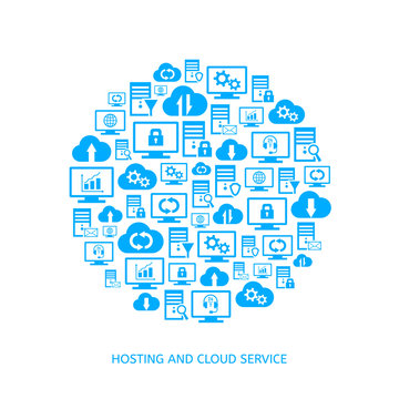 Hosting, network and cloud service icons