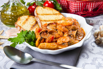 Dish of fresh seafood soup