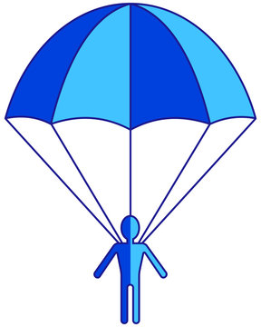 blue parachute person falling
