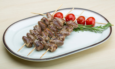 Grilled chicken hearts barbecue