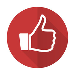 like red flat icon thumb up sign