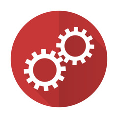 gears red flat icon options sign