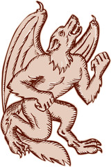 Kludde Black Dog Howling Etching