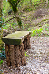 old bench of logs