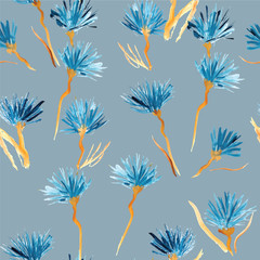 Retro background water colored flowers, Vintage seamless pattern