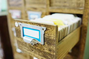 Catalog cards in library