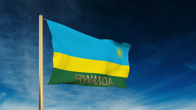 Rwanda flag slider style with title. Waving in the wind with