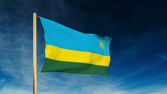 Rwanda flag slider style. Waving in the wind with cloud