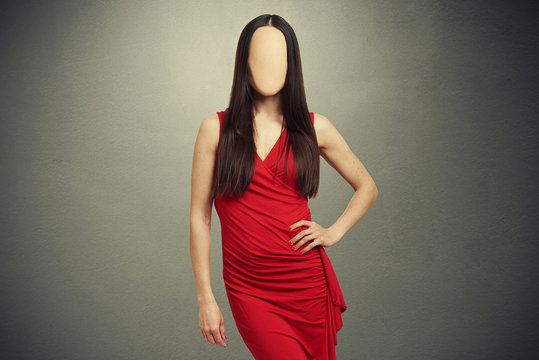 Woman In Red Dress With Empty Clear Face