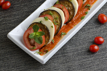 Grilled aubergine,tomato and mozzarella