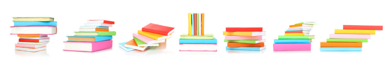 Different compositions with colorful books isolated