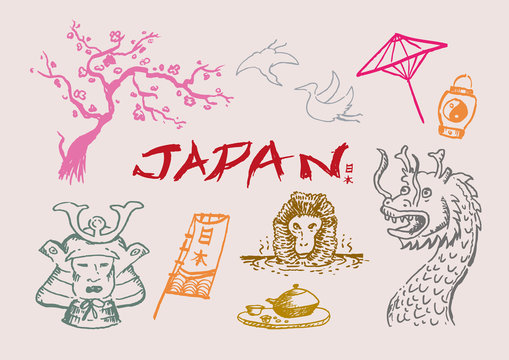 Japan Cultural hand sketch collection 1 Vector