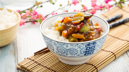 Rice with sweet and sour vegetables - Reis mit süß-sauren Gem