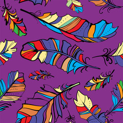 Obraz premium seamless pattern of colored feathers