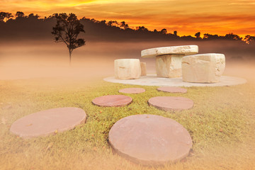 Stone table in a garden at summer