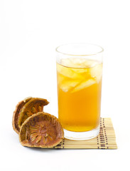 Bael juice, ice tea isolate on white