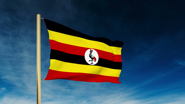 Uganda flag slider style. Waving in the wind with cloud