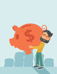 Man with his big piggy bank