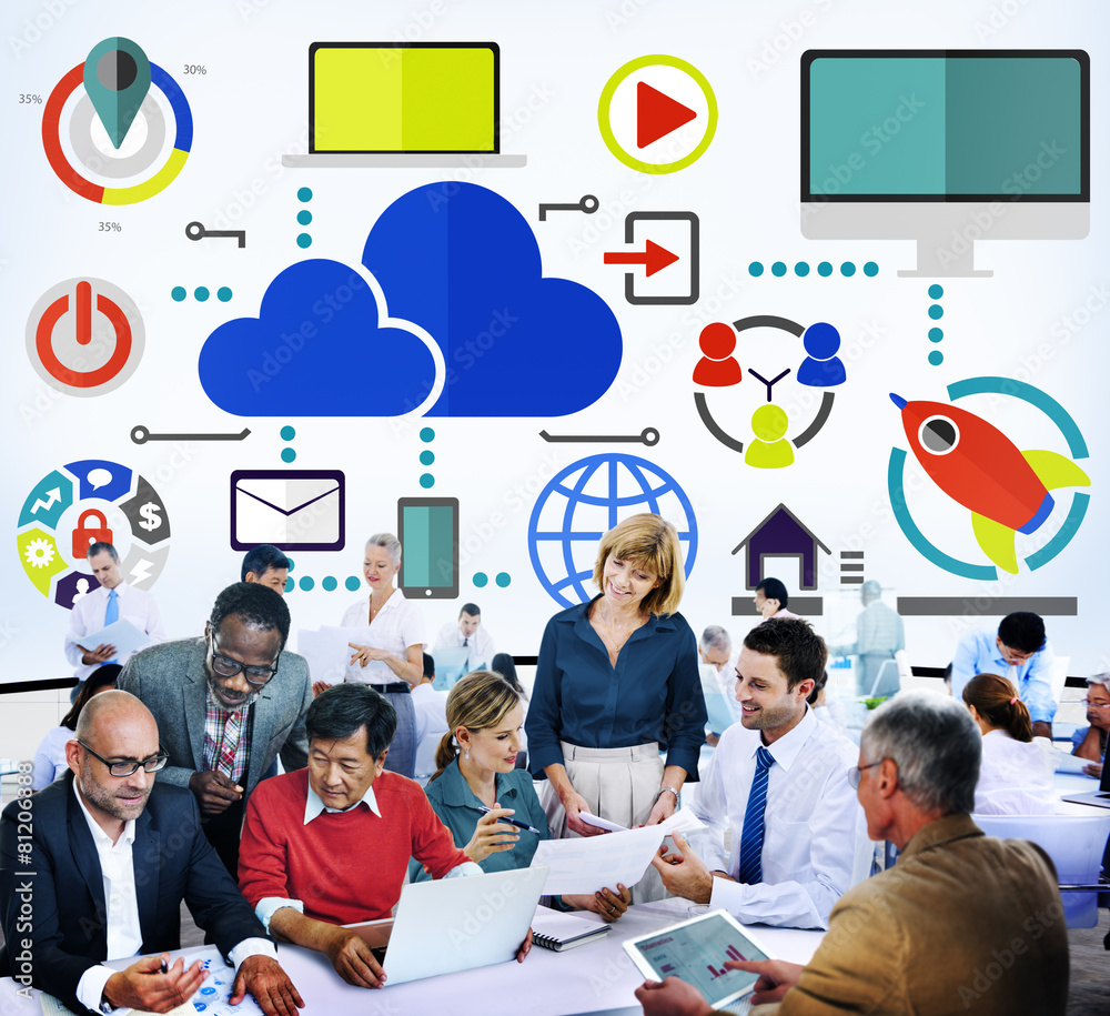 Poster cloud computing network online internet storage concept