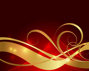 Golden Ornamental Wavy Floral Background