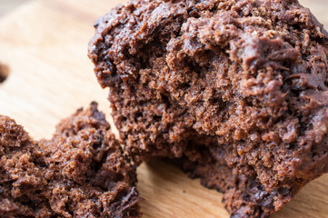 Chocolate banana muffin closeup